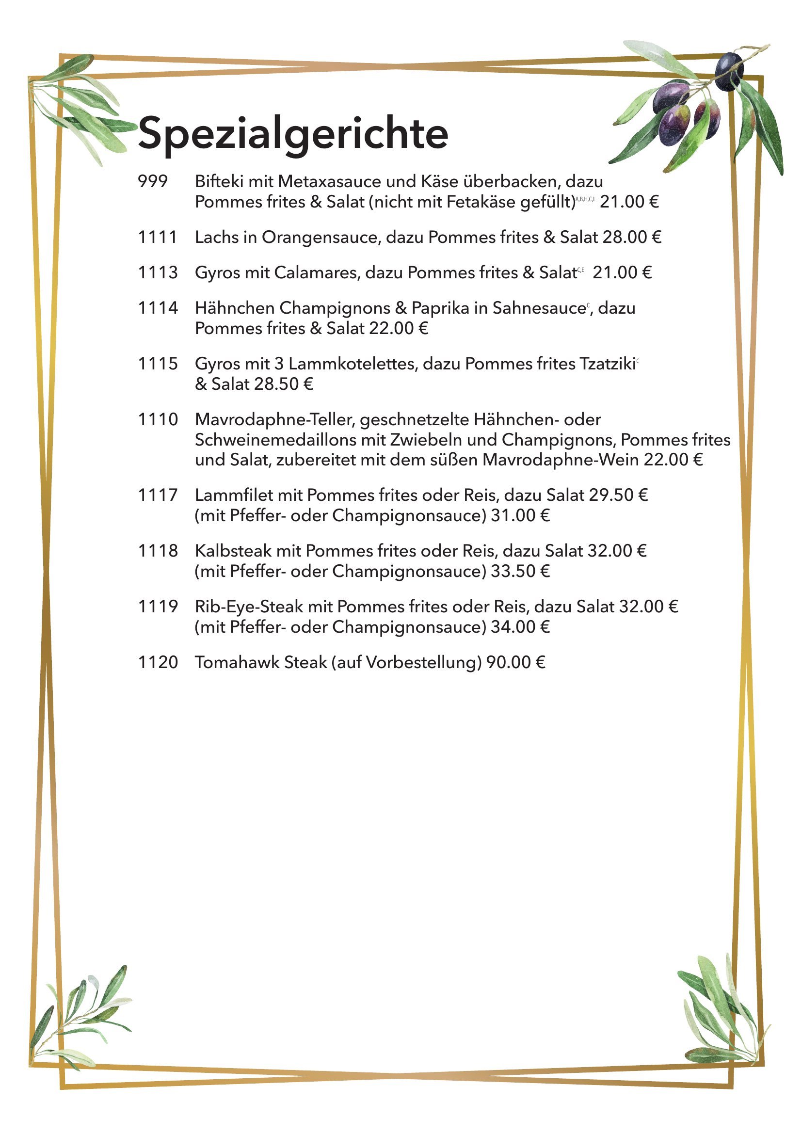 Speisekarte — Spezialgerichte