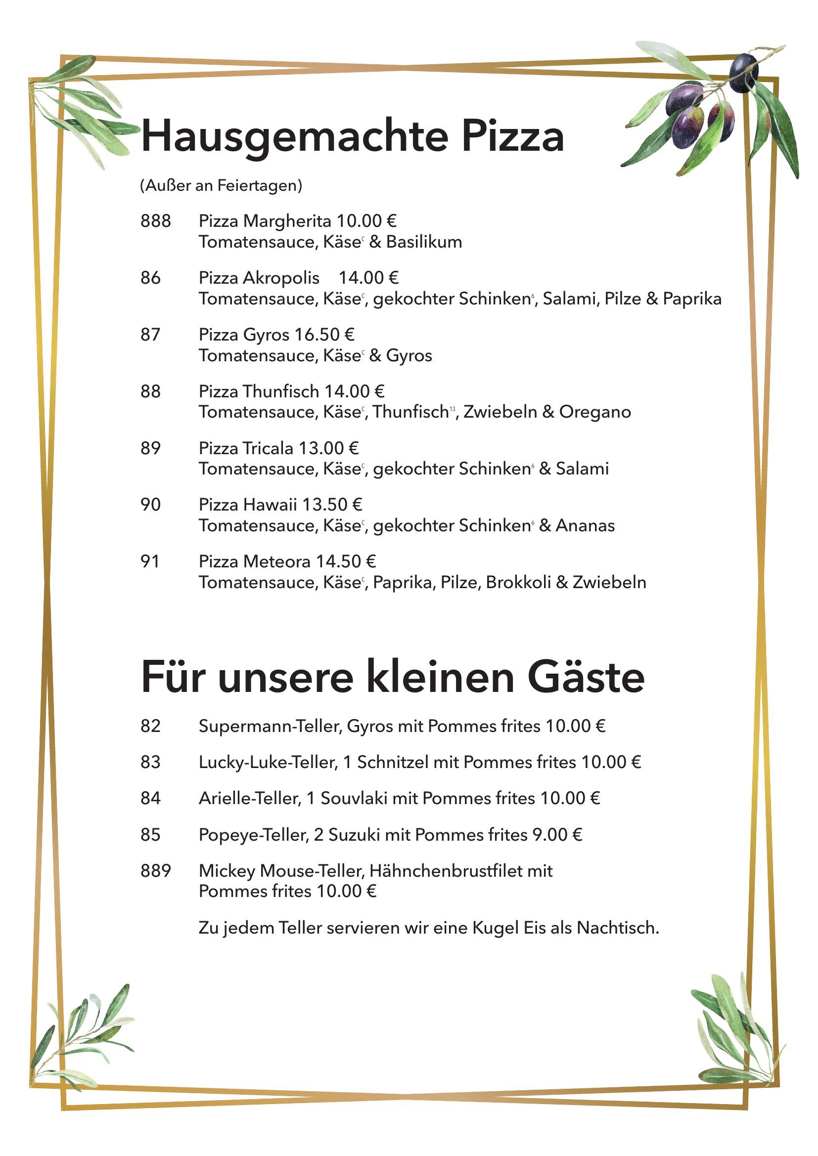 Speisekarte — Pizza & Kindergerichte