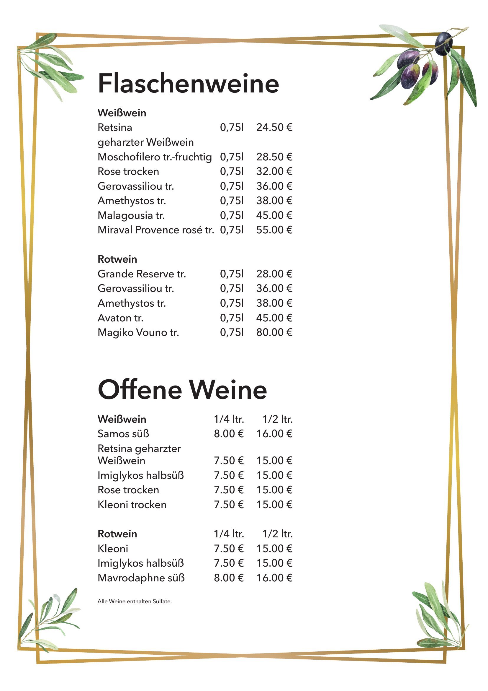 Speisekarte — Weine